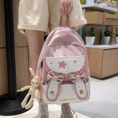 Cute Lolita Women Backpack Bow Letter Printing School Bags for Teenage Girls Sweet Students Children Rucksack MD0280