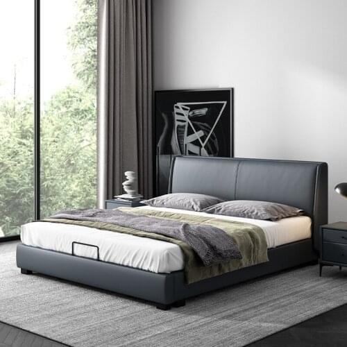 Minimalist light luxury leather bed modern simple leather bed small flat edge bed storage soft bag master bedroom 1.8m wedding