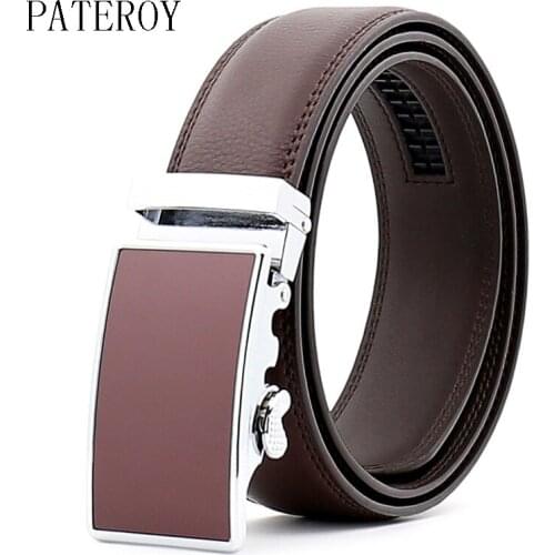 PATEROY fashion100% Genuine Leather belts for men High quality metal automatic buckle Strap male Jeans cowboy free shipping