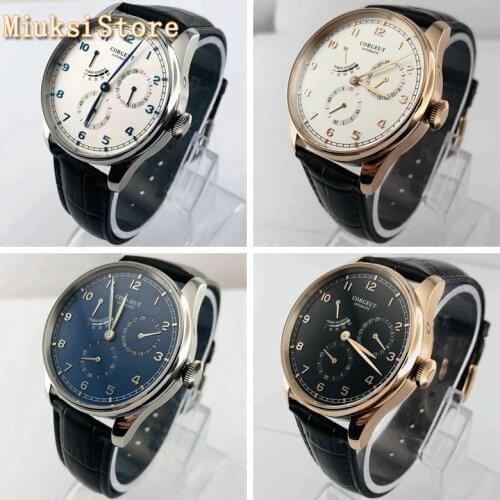 2020 new Corgeut 42mm mens top luxury watch silver case sapphire glass white dial waterproof seagull movement automatic watch