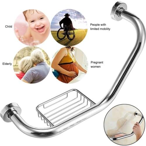 Stainless Steel Grab Bar Anti-Slip Rail Handle/Wall Mounted Towel Rail Bar/Bathroom with Soap Basket Suit for Elderly & Children