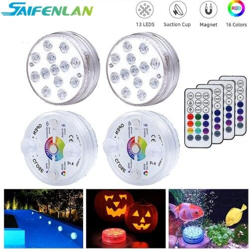 2021 Upgrade 13 LED RGB Submersible Light With Magnet and Suction Cup Swimming Pool Light Underwater Aquarium Pond Night Light