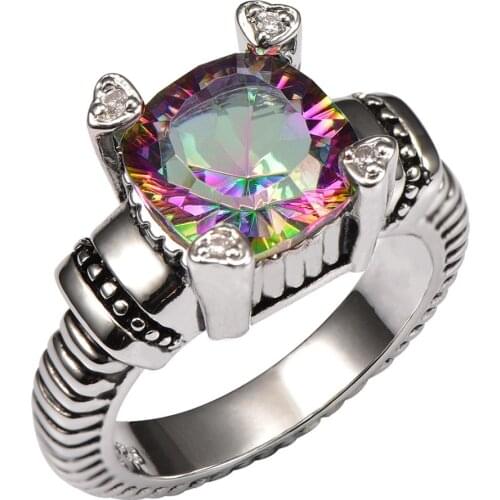 Huge se Rainbow Crystal Zircon 925 Sterling Silver Ring Factory Price For Women and Men Size 6 7 8 9 10 11 F1522