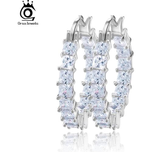 ORSA JEWELS Fashion Ladies Loop Earring Round-Shape with 0.1ct Brilliant Austrian Cubic Zirconia Hoop Earrings for Women OE144