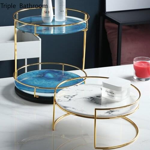 Nordic Cosmetics Storage Tray Glass Round Shape Dressing Table Shelf Jewelry Tray Home Bathroom Accessories Storage Holder