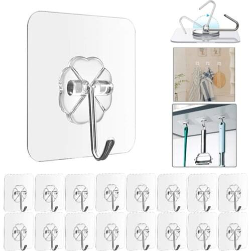 Transparent Wall Hooks Waterproof Small Hook Reusable Seamless Hanging Hook for Kitchen Bathroom