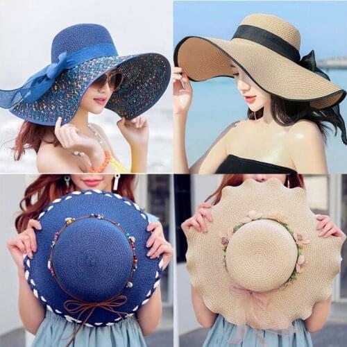 Summer Sun Protection Beach Straw Hat Female Versatile Summer Womens Fashionable Big Brim Sun Protection Hat Sombrero Playa 83