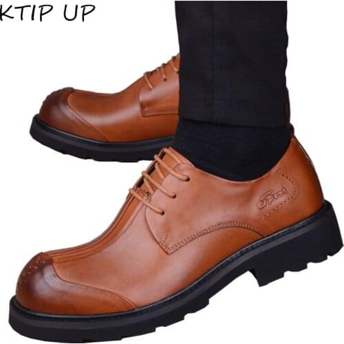 Fashion Round Head Business Men Shoes Casual Office Shoes Genuine Leather Suits Shoes Fashion Lace Up Dress Shoes Men Oxfords