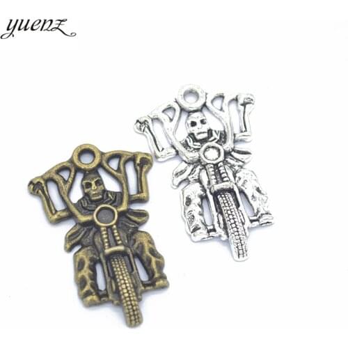 YuenZ 2pcs Antique Silver Plated motorcycle skull Charms Metal Pendants for Jewelry Making DIY Handmade Craft 44*29mm F17