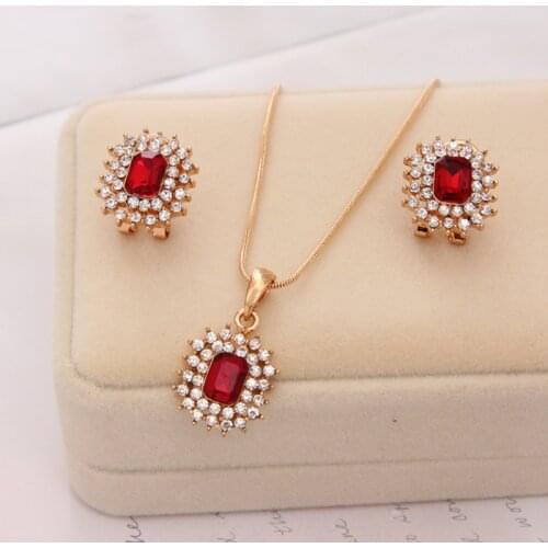 Fashion Gem Jewelry Sets CZ Stone Chain Crystal Pendant Necklace/ Earrings Bridal Accessories Women Wedding Jewelry Sets