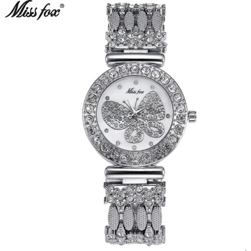 Miss Fox Brand Butterfly Women Watch Luxury Waterproof Full Diamond Timepiece Women Steel Mesh Quartz Watch relojes mujer