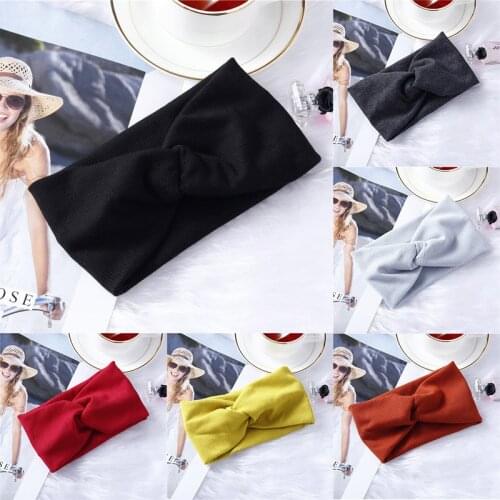 Q Women Headband Solid Color Wide Turban Twist Knitted Cotton Hairband Spiral Double Girls Makeup Elastic Headwear Accessories