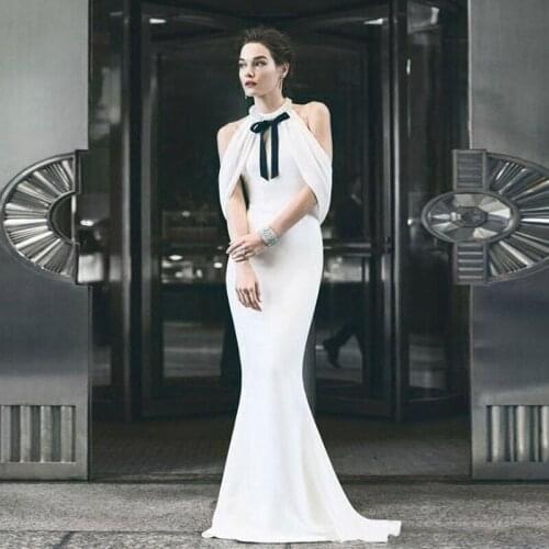 See Orange Elegant White Long Party Dress Women Summer Dress 2018 Sexy Pearls Necklace Holiday Beach Boho Dress SO1177