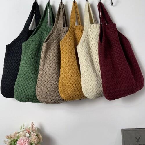 Winter Custom Fashion Knitted Woolen Stretch Travel Shopping Tote Bag Versatile Casual Cable Design Portable Clutch Handbag