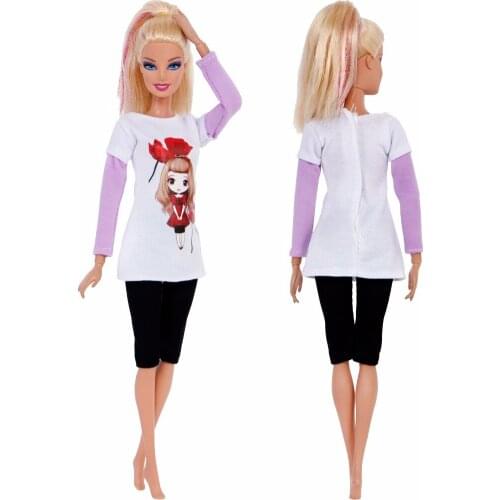 Lovely Handmade Outfit Daily Casual Rose Girl Pattern Long-Sleeved Blouse Skinny Pants Clothes for Barbie Doll Accessories