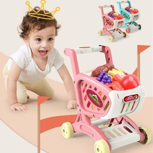 15Pcs/set 24*30cm Children Simulation Supermarket Shopping Cart Trolley Toys for Girls Cut Fruits Vegetables Role Play House Toy