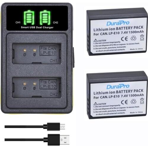2pc 1500mAh LP-E10 LP E10 Battery + Charger with Type C & Micro USB Prots For Canon 1100D 1200D Kiss X50 X70 Rebel T3 T5 Camera