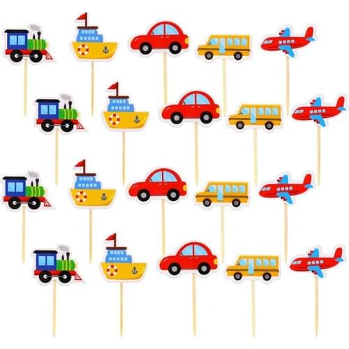 20pcs Cartoon Car Shape Cake Topper For Kids Birthday Cute Transportation Cake Topper Insert Cupcake Picks Party Supplies A35