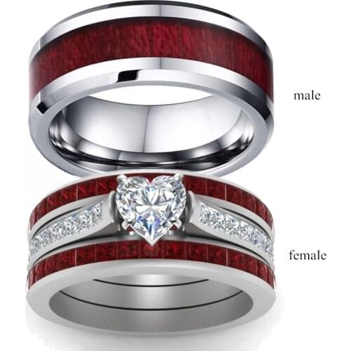 2019 fashion jewelry brown red stainless steel couple ring casual male ring elegant female ring engagement Valentines Day gift