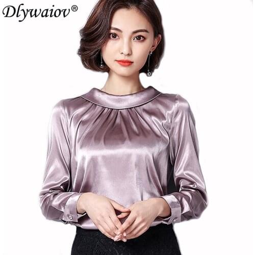 2021 Silk Tshirt spring women tops Wild T-shirt Satin high quality Female fashion Base clothes spring New Wrinkles Buttons Tops