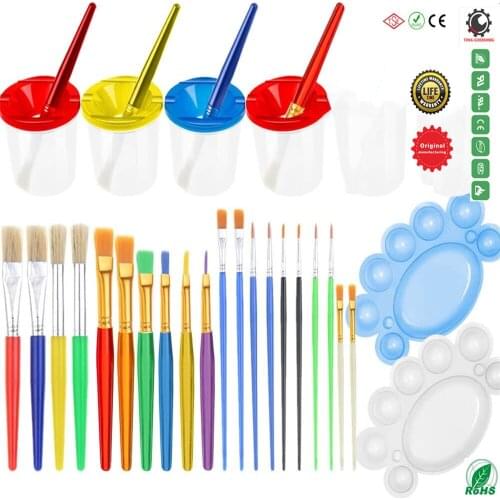 26 Pcs Paint Cups with Lids No Spill Paint Cups with Paint Brushes and Paint Tray Palettes Cups for Watercolor Acrylic Art Class