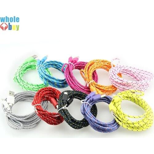 300pcs/lot Wholesale 1m 2m 3m Colorful round Braided Fabric Cable Micro 5pin 8pin USB Data Sync Charger Cable For Samsung Huawei