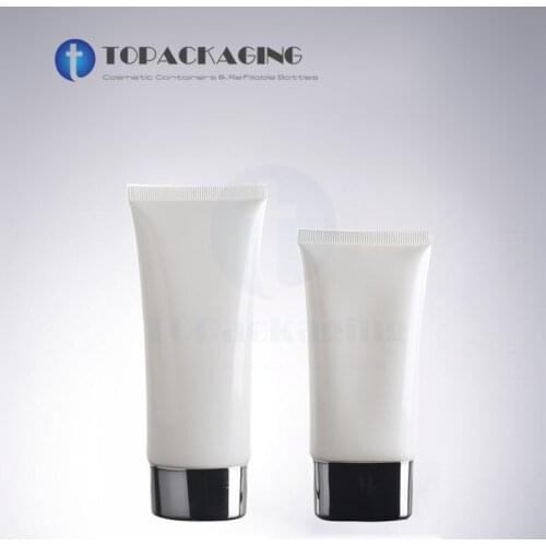 50/100ML Soft Hose White Plastic Cosmetic Container Empty Facial Cleanser Packaging Hand Cream Tube Silvery Squeeze Bottle