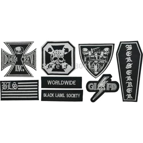 8 pcs HEAVY METAL BAND SOCIETY PATCH SET For Vest CHEST Back Music Band LOGO Embroidered IRON ON Patch ROCK PUNK