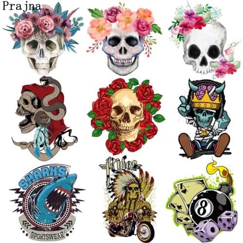 Punk Skull Style Applique Iron-on transfer For Clothing Motorcycle Biker Thermal Stickers On Clothes Heat Transfer Patches DIY