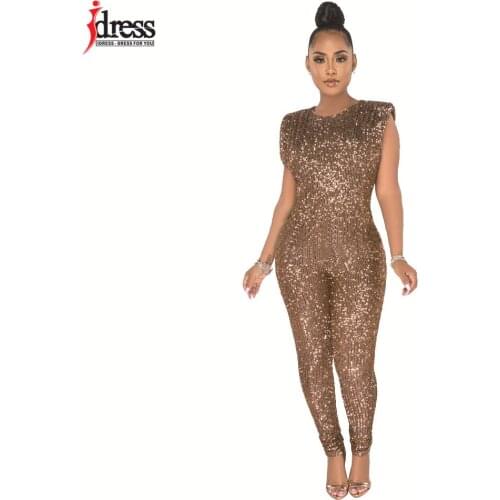 IDress Plus Size 5XL Sequin Jumpsuit Sexy Bodycon Long Sleeve Romper Sparkly Skinny Birthday Party Night Club Overalls Outfits