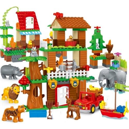 Big Size Building Blocks Theme jungle adventure scene Figures Lion Panda Set Compatible With Duplos Toys For Kids Boy Girl Gifts