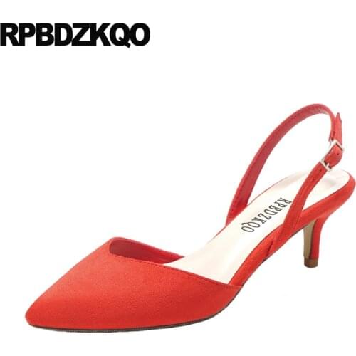 Slingback Suede Shoes Women Sandals 2019 Summer Low Heel Closed Toe High Heels Pointed Slip On Designer Spring Pumps Stiletto