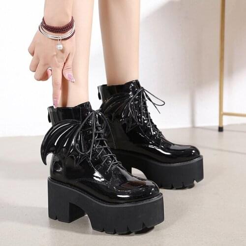 Sexy Buckle Punk Platform shoes Ankle Boots High Heel Patent Leather Autumn Winter Shoes For Party demonias shoes platform boots