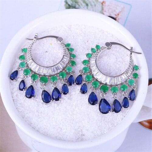 EYER Luxury Elegant Water Drop Blue Earrings CZ Copper Craystal Tassel Bridal Earrings Accessories For Women Jewelry gift