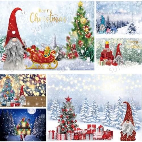 Merry Christmas Backdrop Child Photography Background Studio Winter Snow Santa Claus Christmas Tree Gift Forest Photo Backdrop