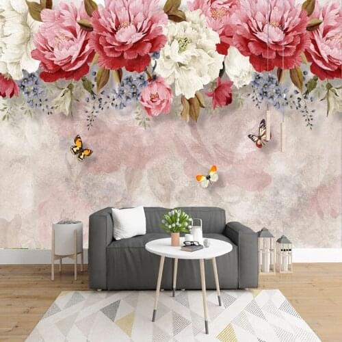 Custom Wallpaper 3D Hand Painted Watercolor Red Flowers Photo Wall Murals Living Room TV Sofa Bedroom Home Decor Papel De Parede