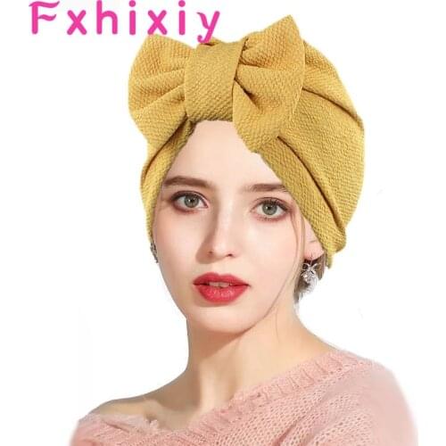Muslim Solid Womens Big Bowknot Turban Hat Headscarf Headwear Cap Head Wrap Chemo Beanies Hair Accessories