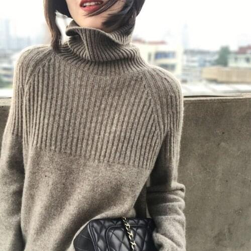 Cashmere Sweater Women Autumn Winter Pullovers Elegant Knitted Turtleneck Long Sleeve Sweater Knitwear Loose Casual Tops