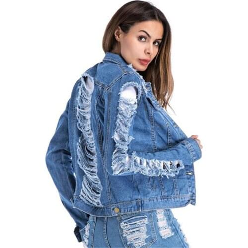 2018 New veste en jean femme manche longue Women Long Sleeve Vintage Ripped Denim Jacket Plus Size 5XL Jeans Bomber Jacket D424