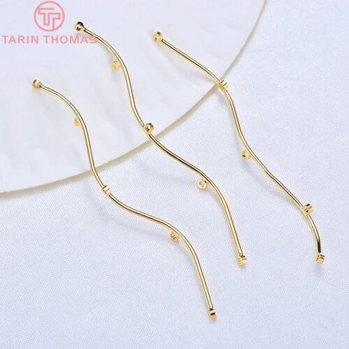 6PCS 60MM 24K Gold Color Brass Earring Connector with 3 Holes for Jewelry Earring Making Finding Accessories