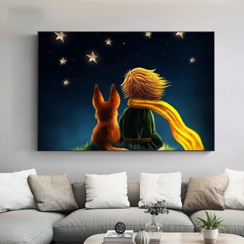 The Little Prince Rose Fox Friendship Canvas Poster Wall Art Canvas Painting Decorative Picture for Living Room Home Decoration
