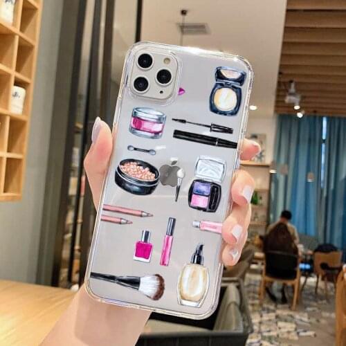 Cosmetics Makeup Lipstick Nail Polish Phone Case for iPhone 12 Mini 11 Pro Max X XR XS 7 8 Plus 6 6S Soft Clear Cover
