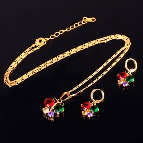 Kpop Butterfly Set Trendy Earring Necklace Cubic Zirconia Gold/Silver Color Crystal Jewelry Set For Women PE220