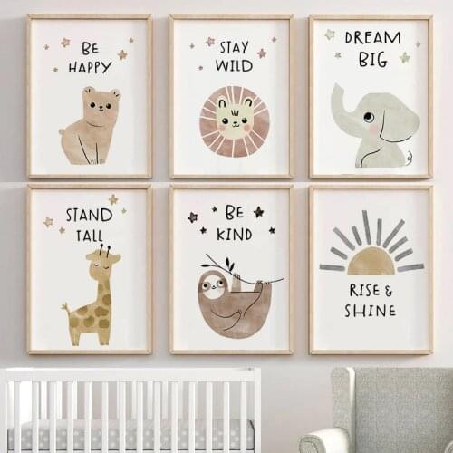 Nursery Baby Bedroom Wall Art Print Elephant Bear Giraffe Lion Sun Boho Canvas Painting Nordic Animals Posters Pictures Decor