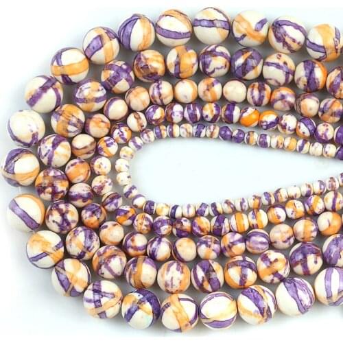 Natural Stone Purple Orange Line Rain Color Round Beads for Jewelry Making DIY Bracelet Accessories 15''4/6/8/10/12mm