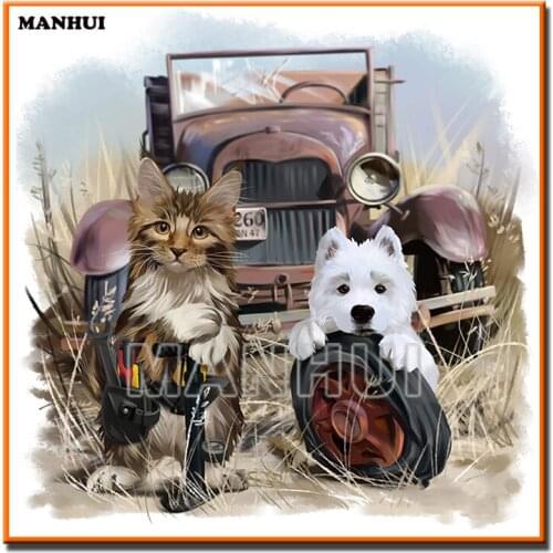 New diamond painting mosaic rhinestone full square/round diy Diamond painting pretty Cat and dog diamond embroidery MH468