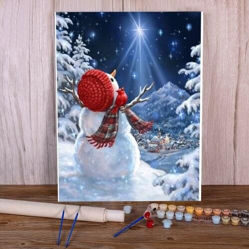 Christmas Snowman Coloring By Numbers Painting Package Acrylic Paints 40*50 Canvas Pictures Paintings Adults Handicraft
