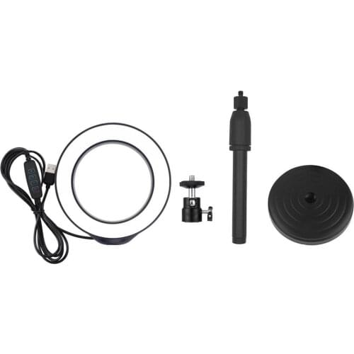 PULUZ PU392 6.4 inch 16cm USB 3 Modes Dimmable LED Ring Vlogging Photography Video Lights with Cold Shoe Tripod Ball Head