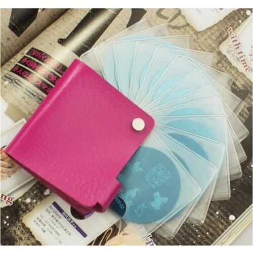 REUOP24 Rose colors Nail Stamping Plates Storage Bag Nail Tools Stamp Manicure Durable PU Leather with Holder Album Storage 24