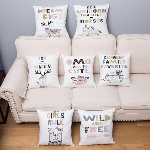 Cute Nordic Cartoon Animal Cushion Cover Super Soft Short Plush Pillow Covers 45*45cm Throw Pillows Cases Home Decor Pillowcase